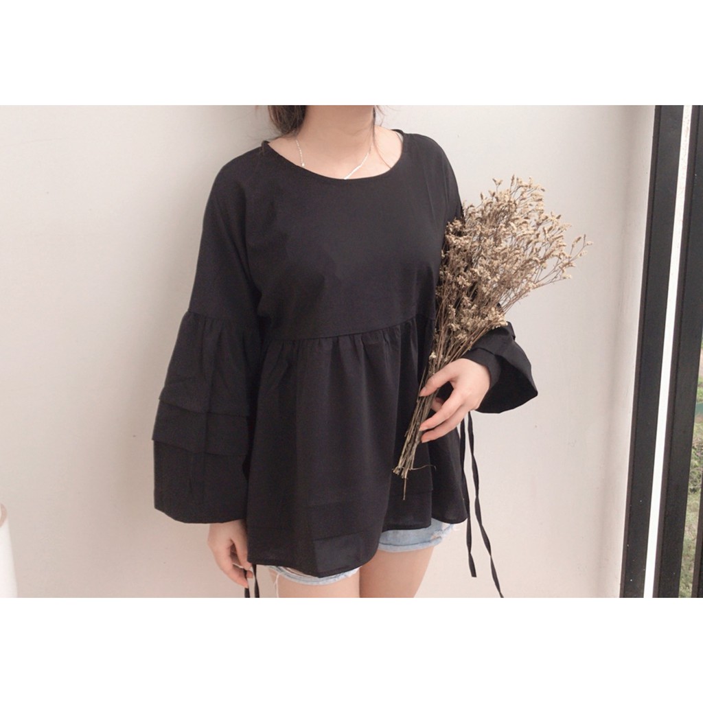 Áo babydoll xếp ly tay 2 màu