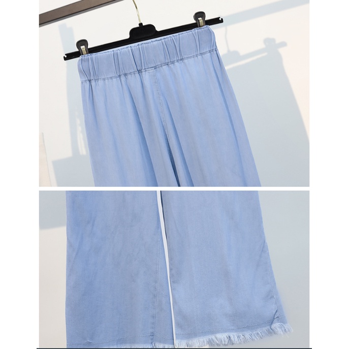 Quần ống rộng nữ chất jean dáng suông cạp cao eo thun QS32