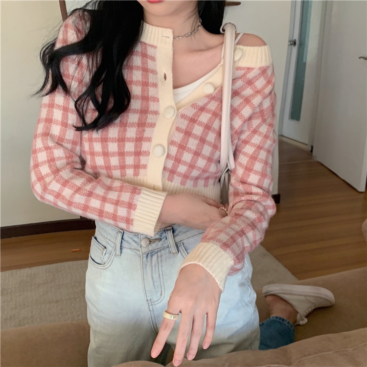 Áo Cardigan Dệt Kim Tay Dài Cổ Tròn Dáng Rộng Kẻ Sọc Kiểu Hàn Quốc Cho Nữ