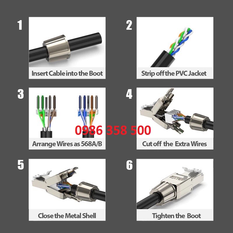 ĐẦU BẤM HẠT MẠNG CAT7 STP KHÔNG DÙNG TOOL, CHỐNG NHIỄU SHIELDED, CÓ CHỤP