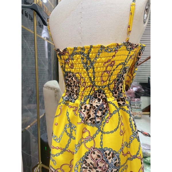 Đầm maxi hai dây đính cườm hoạ tiết, chữ, hoa nhiều màu có túi hai bên cao cấp