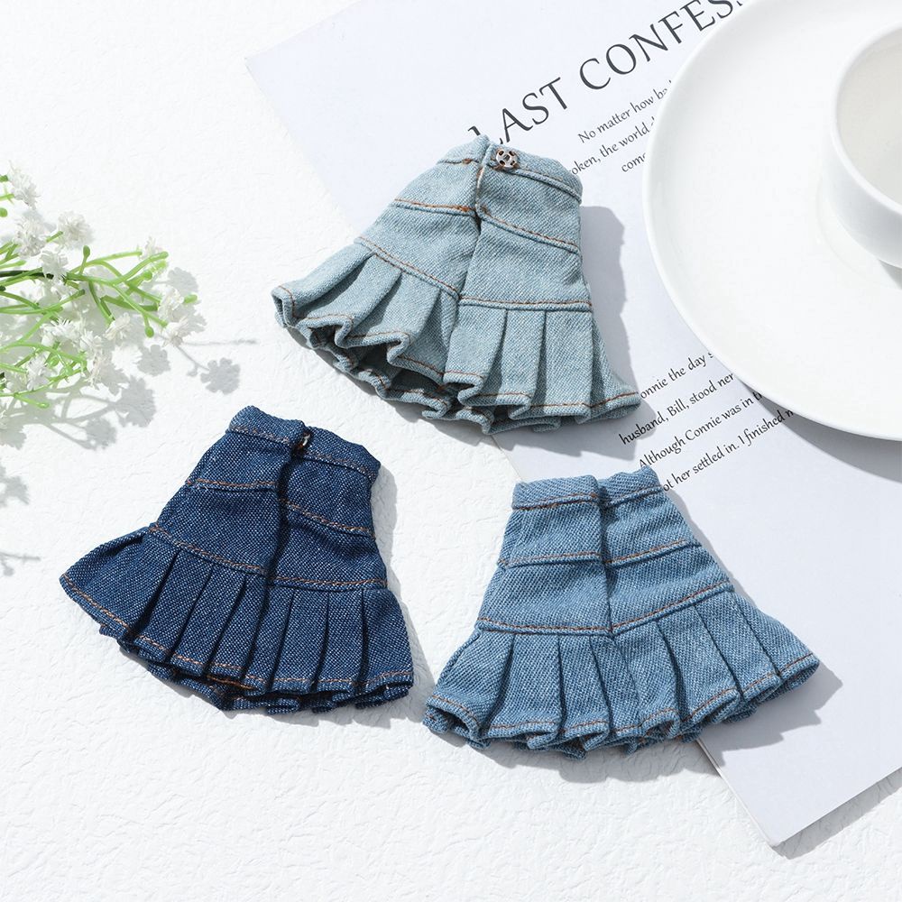 Chân váy jean xanh chữ A mini cho búp bê kích thước 30cm 1/3 1/6