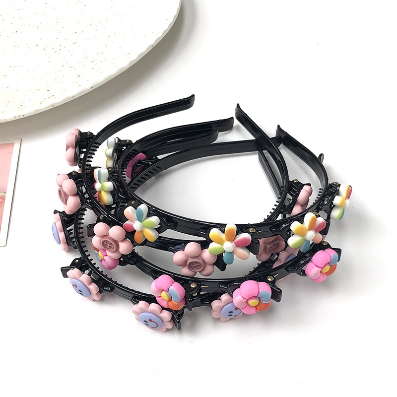 Băng Đô Cài Tóc Họa Tiết Hoa/ Trái Cây Màu Đen Phong Cách Hàn Quốc Thời Trang Cho Nữ