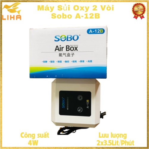 Máy Sủi Oxy 2 Vòi Sobo A-12B (4W - 2x3.5 Lít/Phút) - Máy Sủi Oxy Siêu Êm Cho Bể Cá