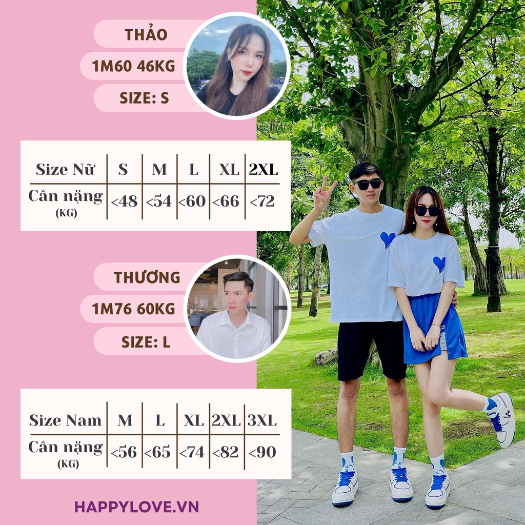 Áo phông đôi unisex nam nữ form rộng hình trái tim HAPPYLOVE, Áo thun cặp đôi chất liệu cotton Quảng Châu cao cấp mã H04