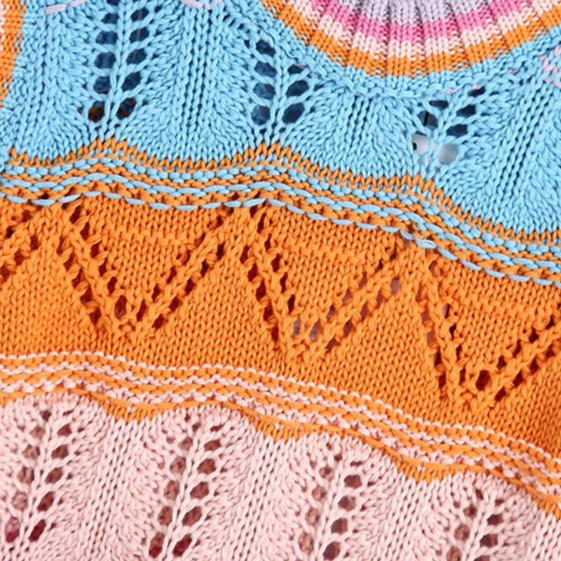 Áo Len Croptop Không Tay Họa Tiết Sọc Cầu Vồng Thời Trang Cho Nữ