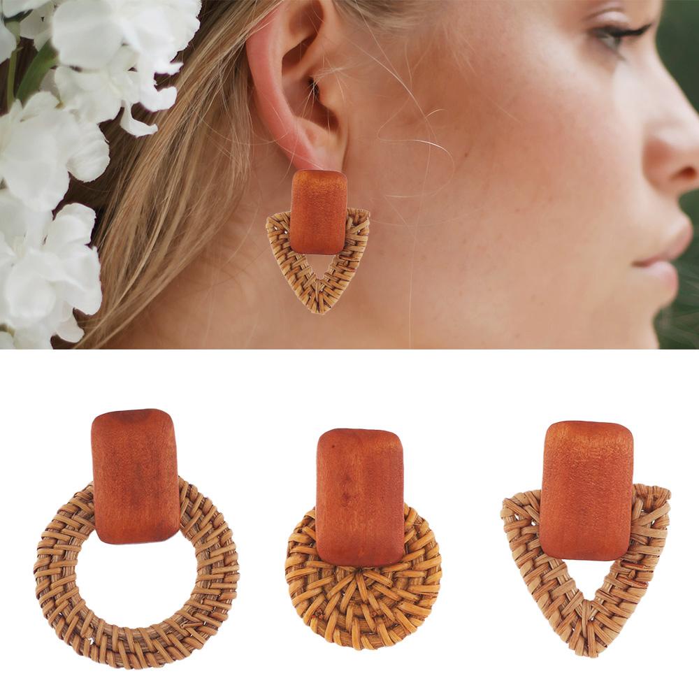 Đôi Khuyên Tai Dáng Dài Bằng Rơm Đan Phong Cách Vintage Dành Cho Nữ