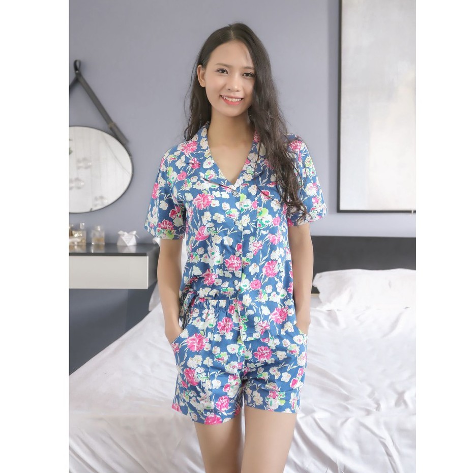 Bộ đồ ngủ họa tiết hoa cao cấp cộc tay quần đùi TK FASHION - BNH11
