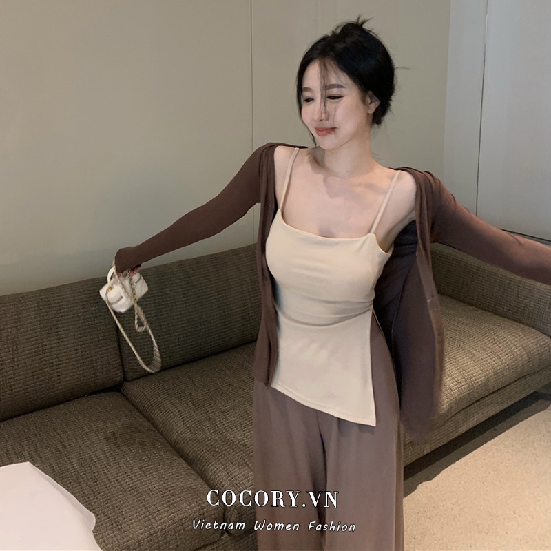 Cocory vn Áo Croptop Hai Dây Màu Trơn Dáng Ôm Thời Trang Mùa Hè Quyến Rũ Cho Nữ