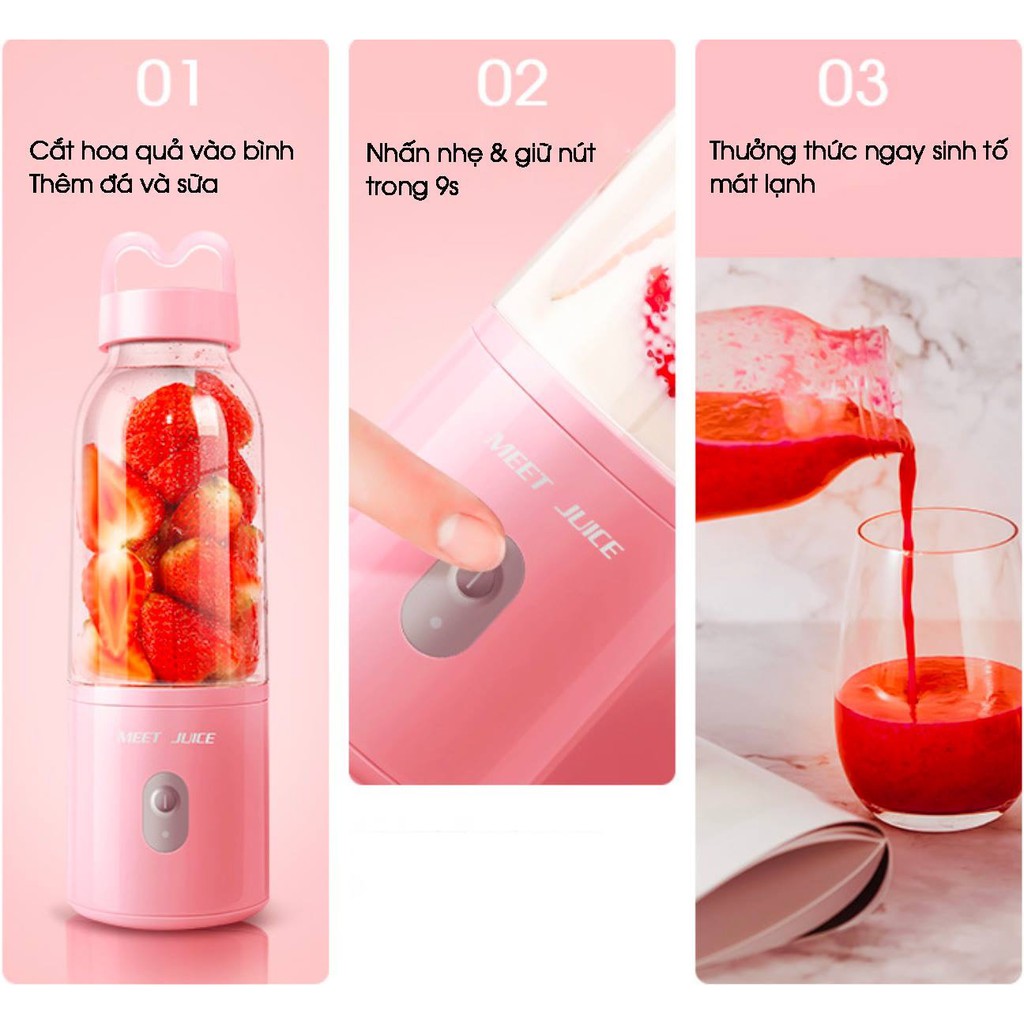 [CÓ SẴN- CHÍNH HÃNG LOẠI 1] Máy Xay Sinh Tố Cầm Tay Đa Năng Meet Juice - Máy Xay Mini Xay Cực Nhanh 9s, An Toàn, Cao Cấp