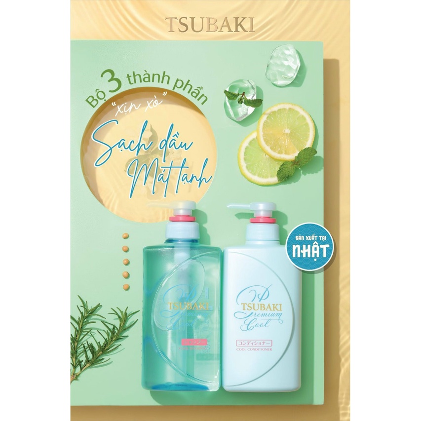 Bộ Dầu Gội Tsubaki Xanh 490ml/chai - Tsubaki Premium Cool Mát Lạnh SẠCH DẦU - CHÍNH HÃNG