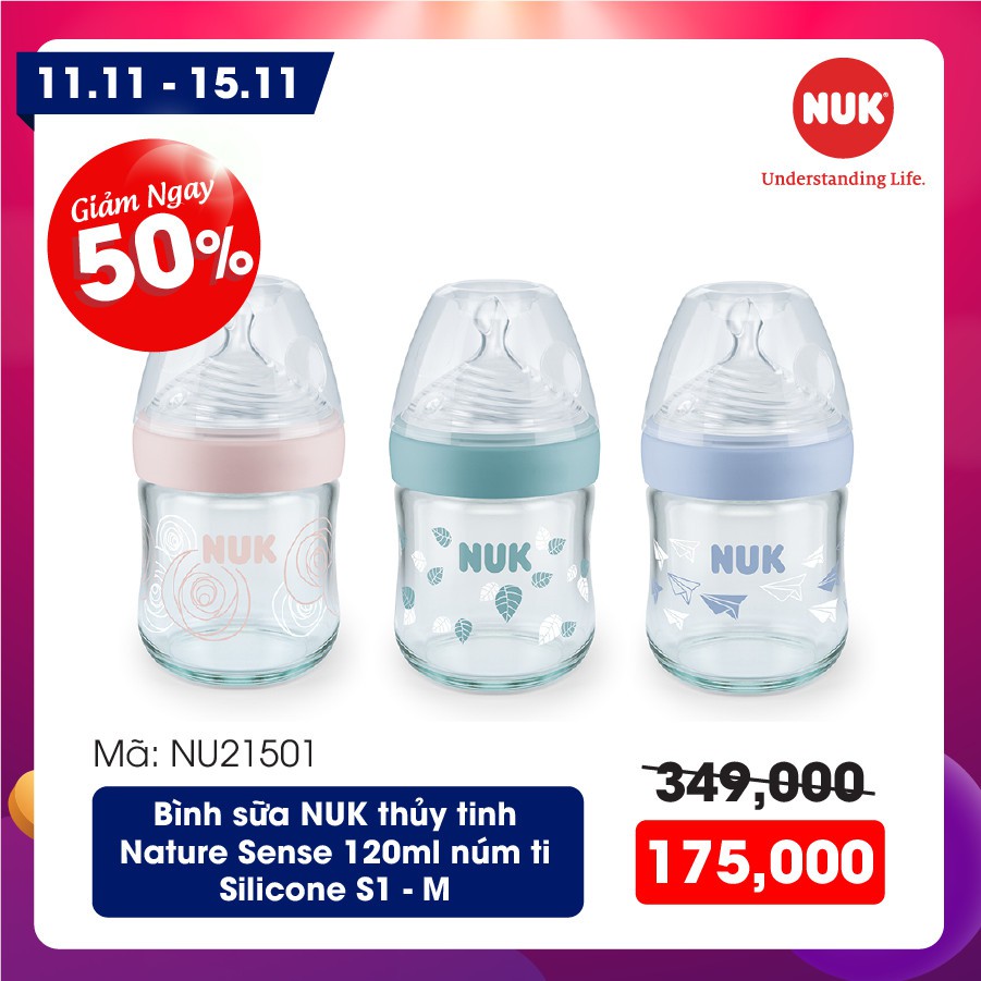 BÌNH SỮA NUK NATURE SENSE THỦY TINH 120ML, 240M, NÚM TI S1 - M