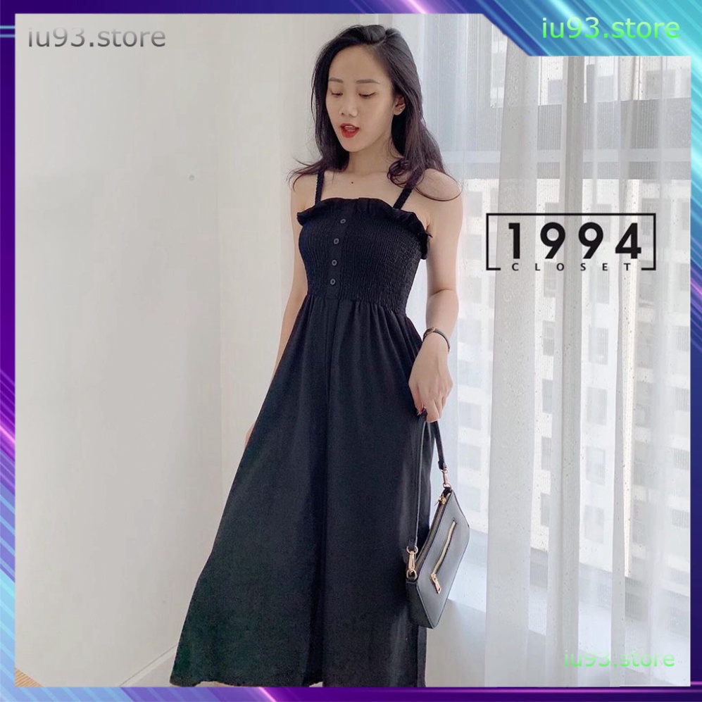 JUM HAI DÂY ĐŨI QUẦN SỚ LỬNG CHUN NGỰC CỰC HOT - JUMPSUIT 2 DÂY NHÚN BÈO ĐŨI BE ĐEN - iu93.store