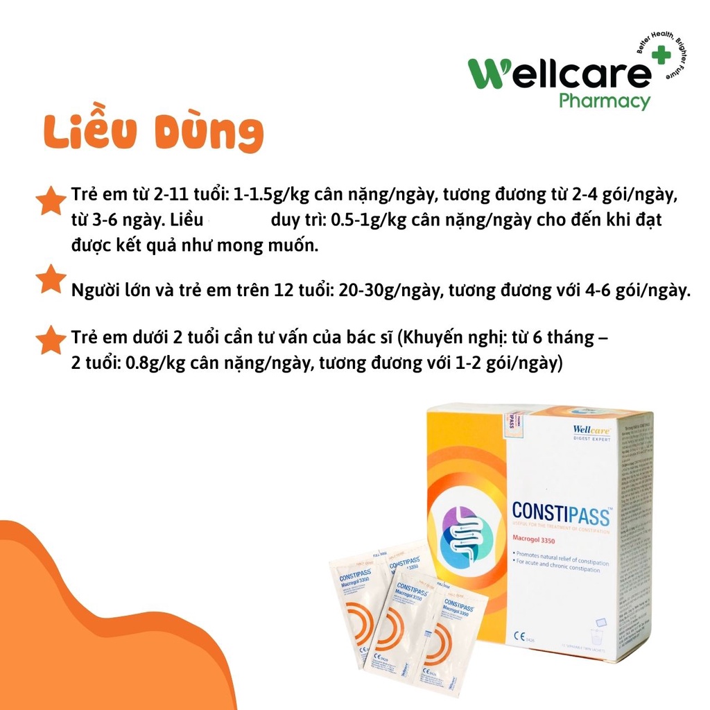 Constipass  - Bột nhuận tràng Macrogol 3350, hỗ trợ giảm táo bón cho trẻ em và người lớn