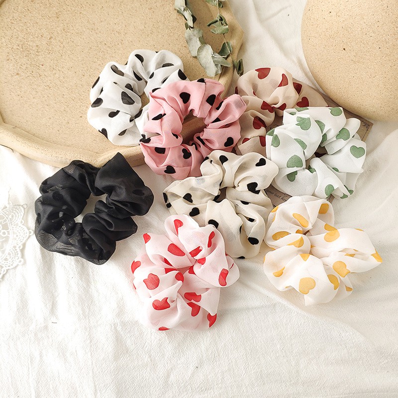 Cột tóc vải scrunchies chiffon trái tim xinh xắn cho bạn gái