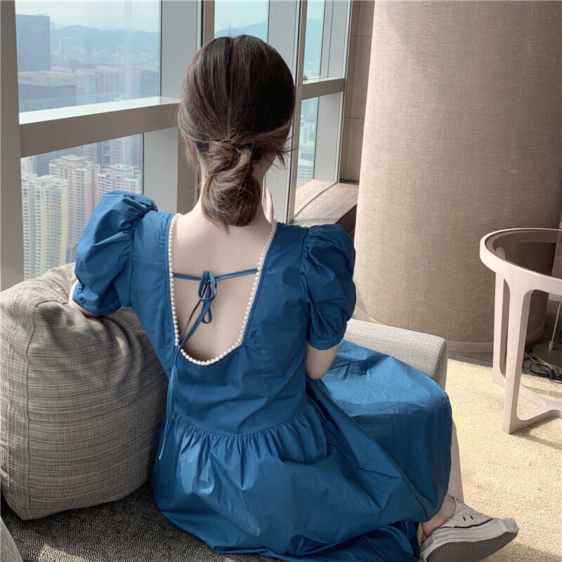 Đầm Tay Phồng Cổ Vuông Thiết Kế Mới Thời Trang Mùa Hè Theo Phong Cách Pháp Cho Nữ
