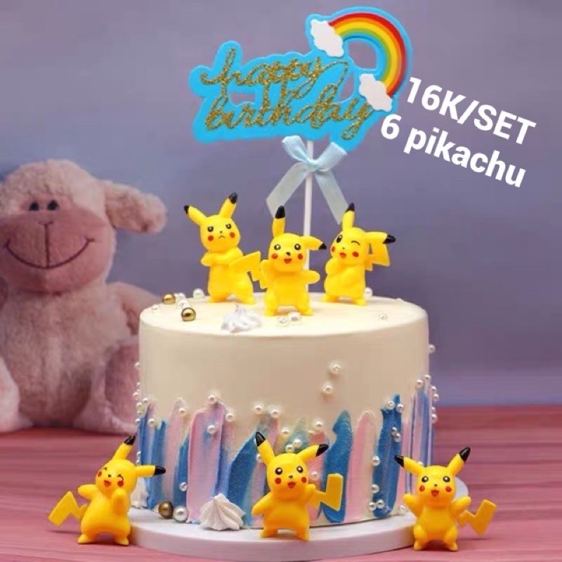 Bộ 6 pikachu trang trí bánh kem, bánh sinh nhật