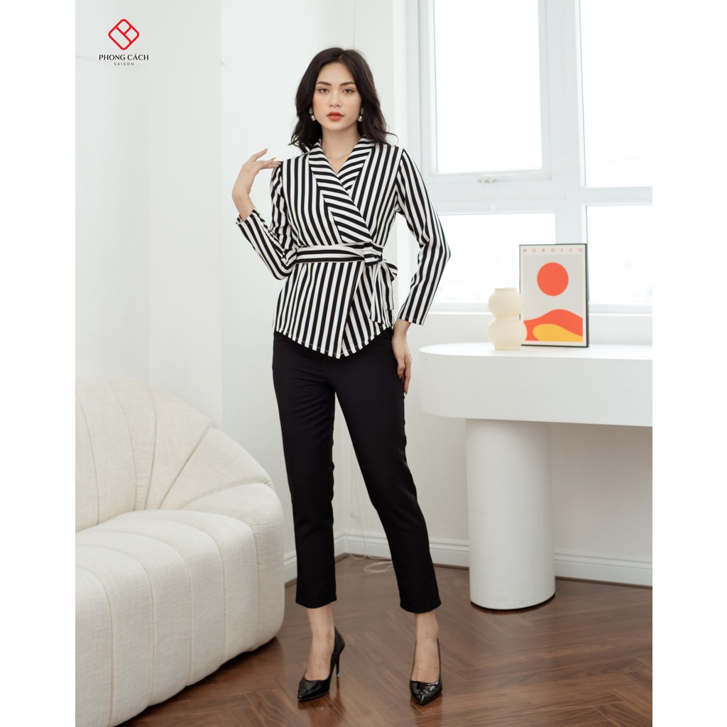 Set bộ thiết kế áo kẻ sọc tay dài quần tây SJ773 - Phong Cách SAIGON