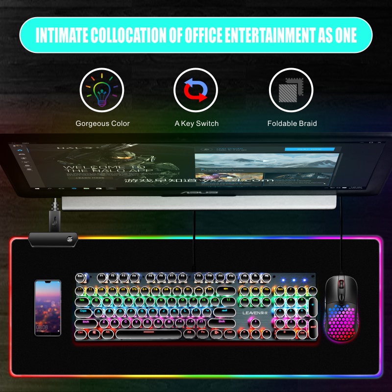 Lót chuột RGB LED Đa dạng về kích cỡ Bàn di chuột quang Thích hợp chơi game làm việc và học tập