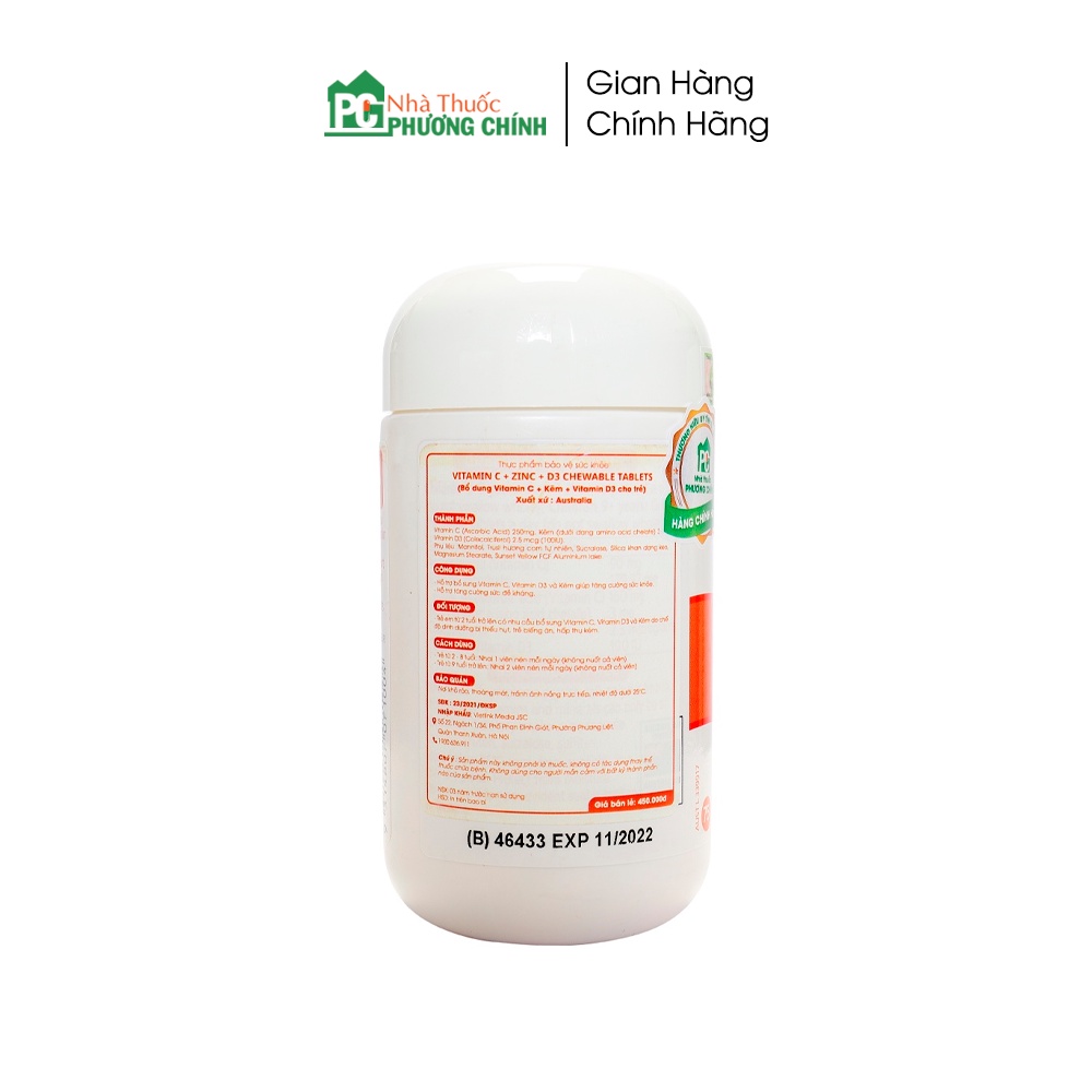 Kids Smart Vitamin C + Zinc + D3 Nature’s Way - Bổ sung Vitamin C và Kẽm Cho Bé