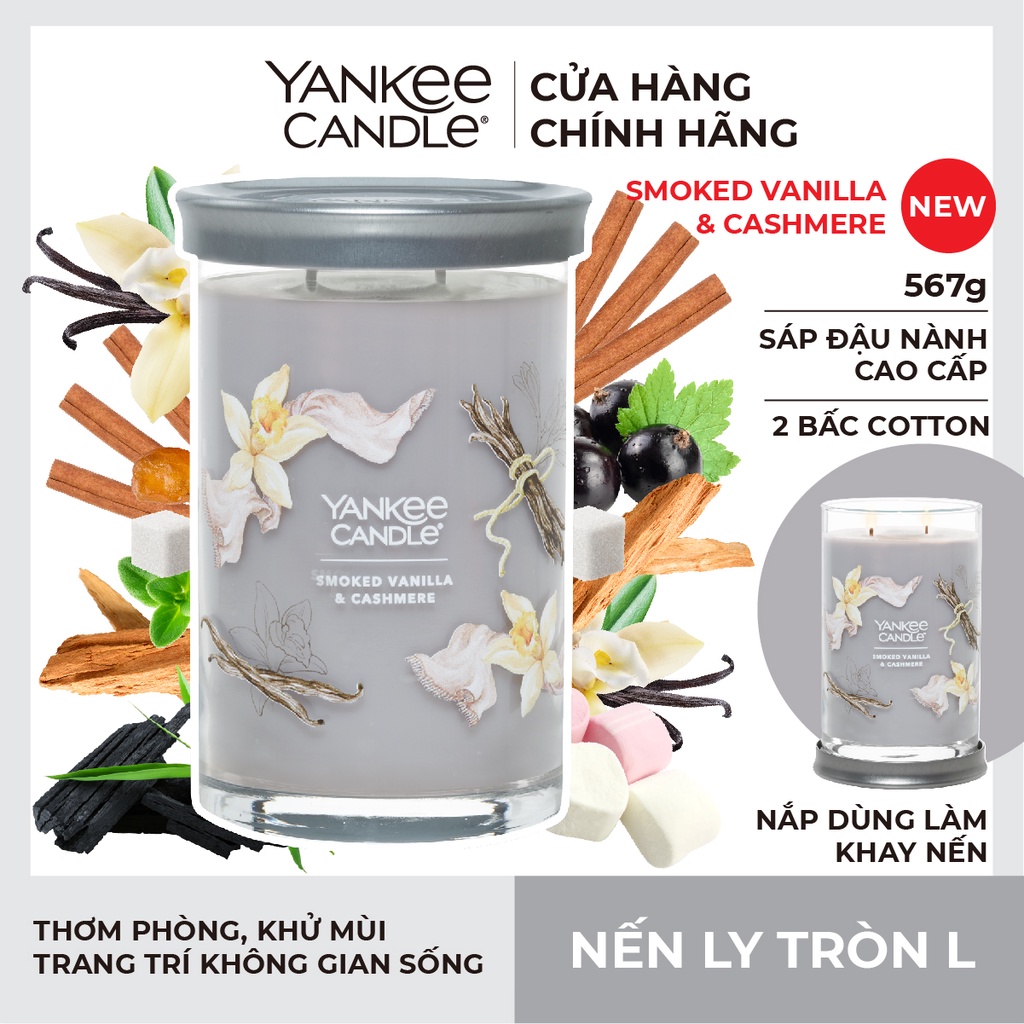 Nến ly tròn sáp đậu nành Yankee Candle size L (567g) - Smoked Vanilla & Cashmere