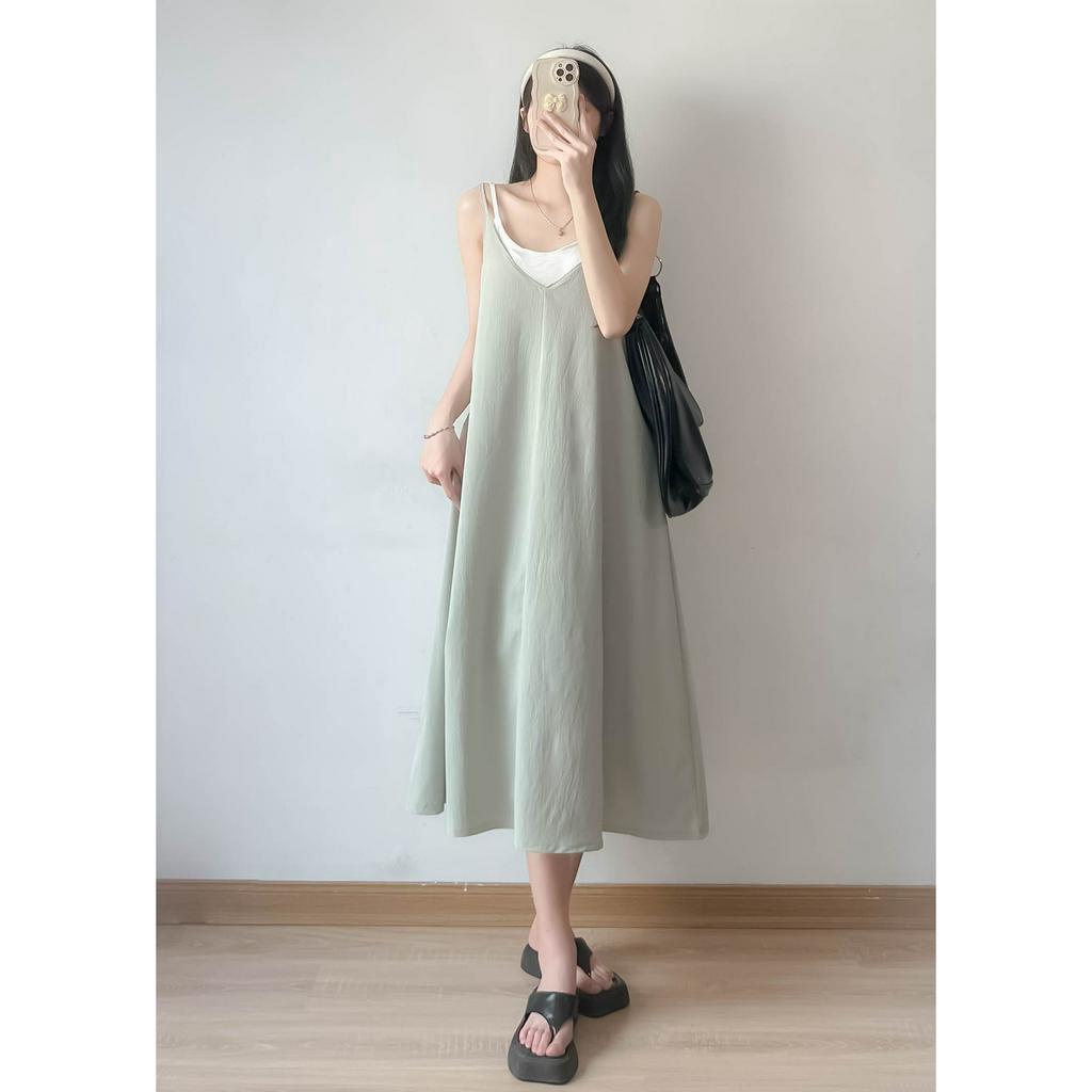 Đầm dài 2 dây dáng xoè vintage EMIX, váy 2s maxi phong cách basic, quyến rũ, cổ tim, FREESIZE dưới 57kg chất đũi 8907
