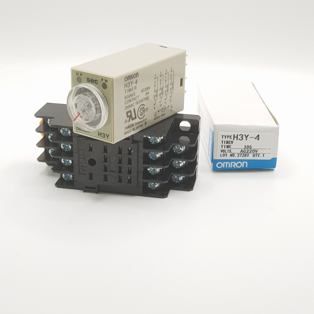 Rơ le 220V 30 giây, Relay thời Gian Timer Omron H3Y-4 14P 220V, H3Y-4, rơ le thời gian