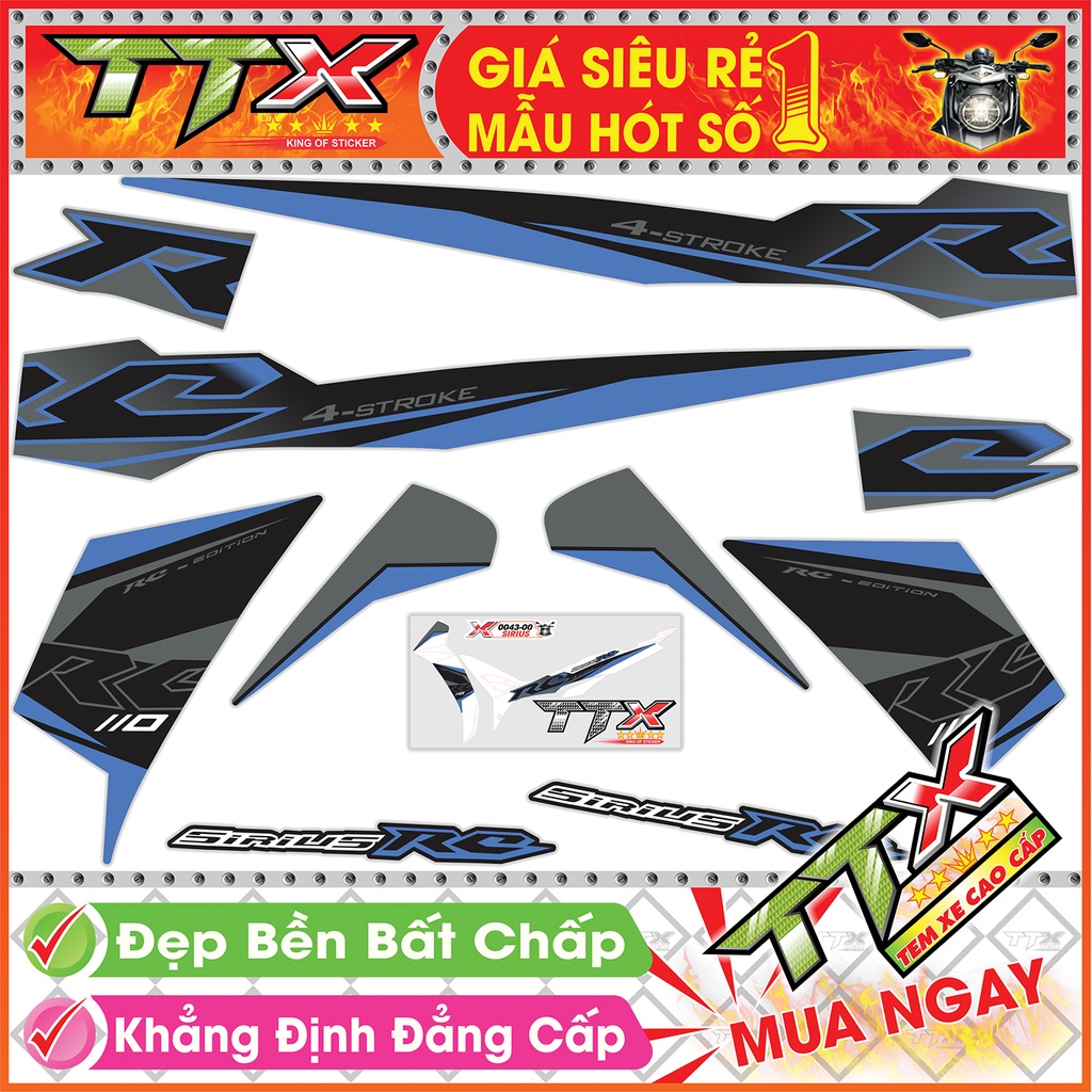 Tem sirius rc 110 , Tem xe phụ kiện sirius màu đen chữ xanh siêu đẹp , Shop TTX Team chế sirius mã (S0043/00)