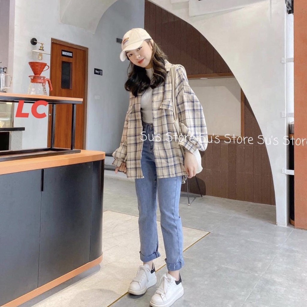 Áo Sơ Mi Kẻ Lồng Đèn Unisex Tay Bồng 🦋 Somi Nam Nữ Dáng Thụng Ulzzang 3 Màu 🦋 | WebRaoVat - webraovat.net.vn