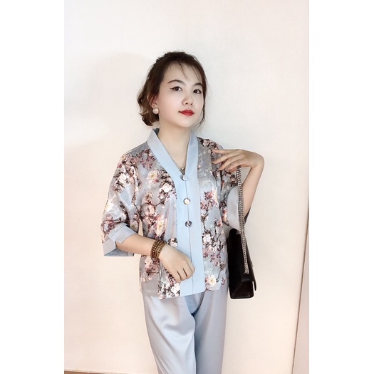 Bộ lụa Vân AN LẠC đi lễ đi chùa màu ghi xám thanh lịch chất lụa đẳng cấp mát lạnh