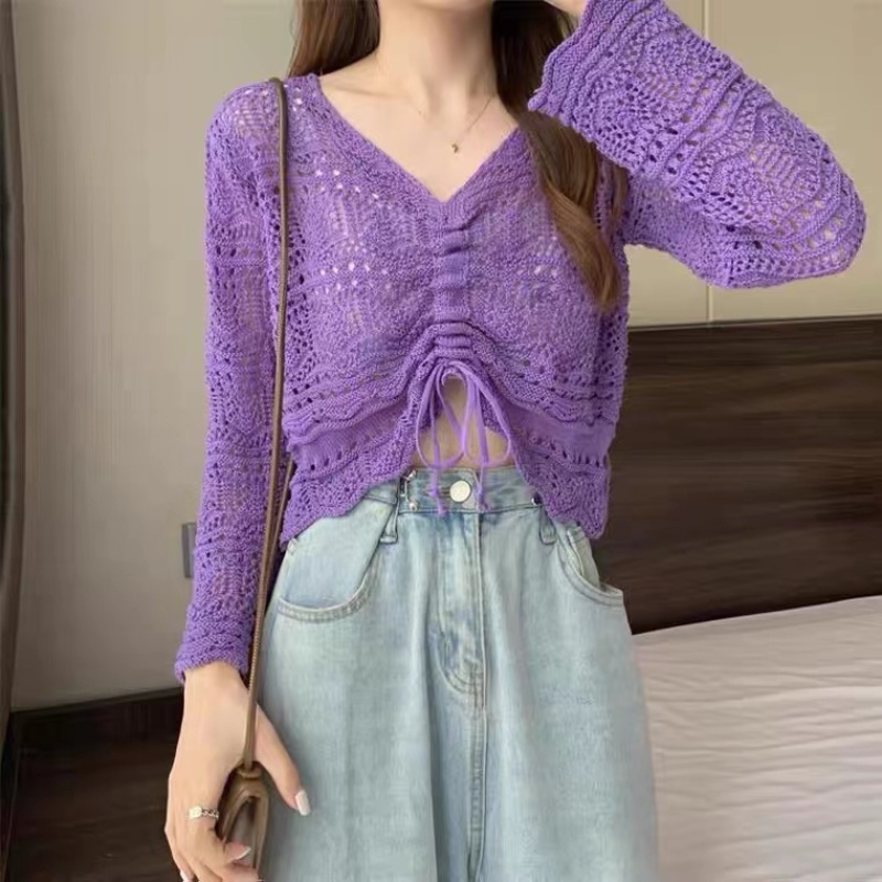 Áo thun lụa dệt kim PERTY thiết kế mới có dây rút quyến rũ phong cách Hàn Quốc thời trang cho nữ