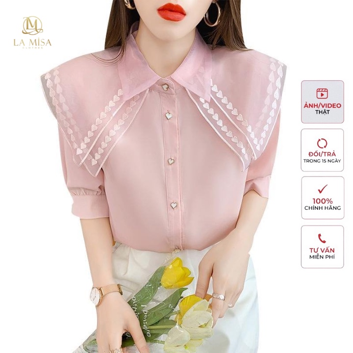 Áo sơ mi cổ búp bê sành điệu, áo sơ mi chất vải chiffon A903 La MiSa Clothes