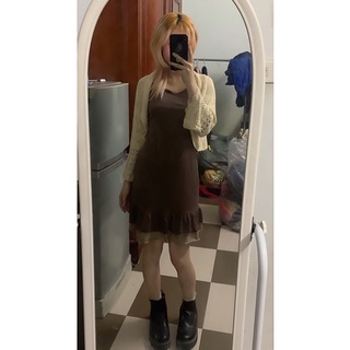 Set váy áo cardigan len lưới