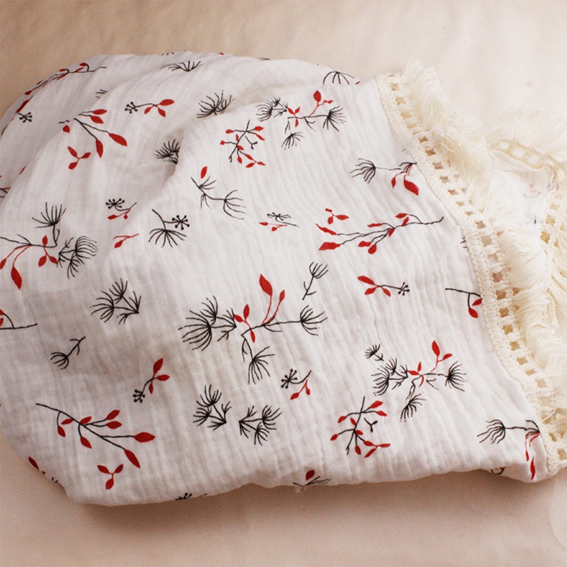 Chăn Quấn Em Bé 2 Lớp Chất Liệu Cotton Nguyên Chất Mềm Mại Phối Tua Rua Phong Cách Hồi Giáo