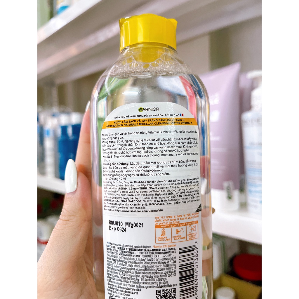 Nước Tẩy Trang Garnier Vitamin C Làm Sáng Da 400ml Micellar Cleansing Water Vitamin C