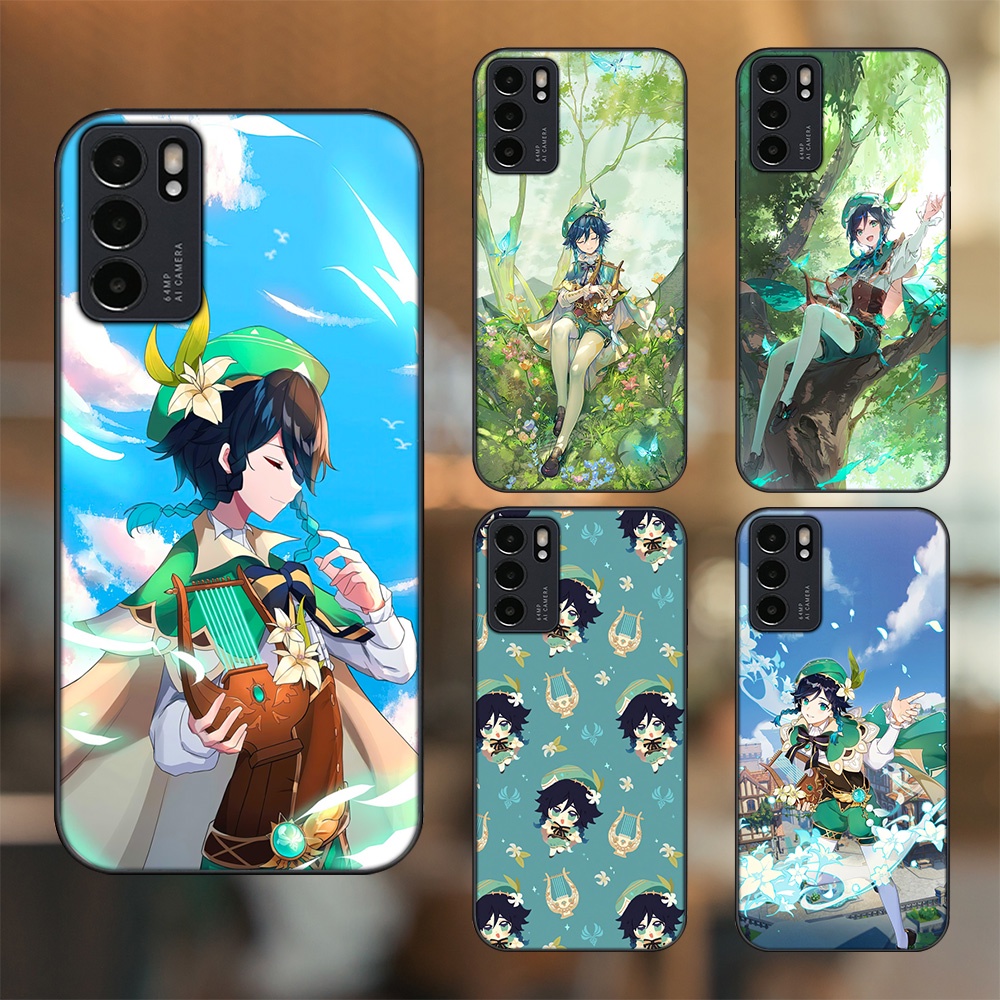 Ốp lưng Oppo Reno 6 5G viền đen in hình Venti Genshin Impact