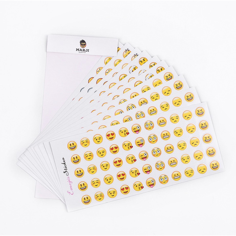 Set 12 tấm sticker mẫu mặt cười emoji màu vàng