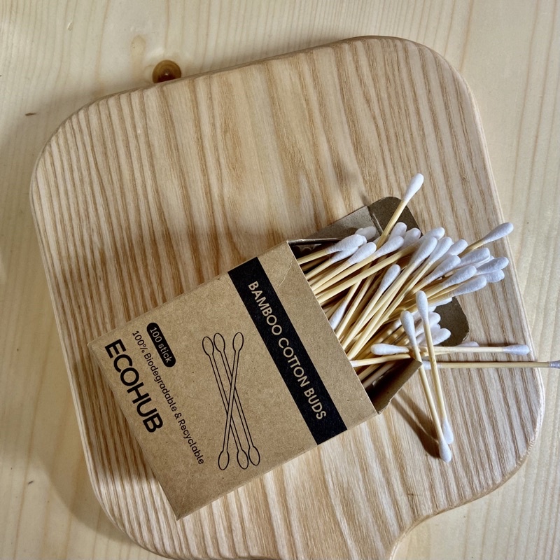 Tăm Bông, trang điểm thân gỗ tre ECOHUB (Hộp 100c) thân thiện Môi trường (Bamboo Cotton Buds) | EH067