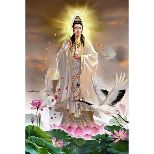 Tranh Mẹ Quan Thế Âm - Tranh gắn đá toàn bộ tự làm