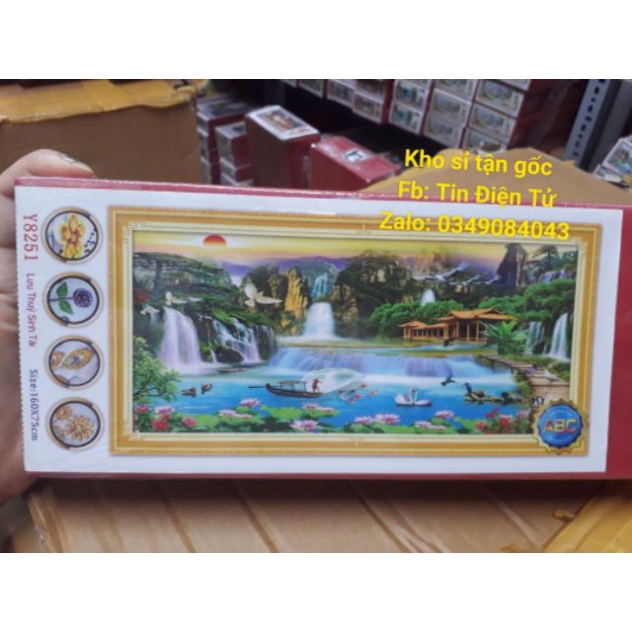 Tranh đính đá phong cảnh non nước hữu tình 160x70cm,tranh gắn đá chưa gắn
