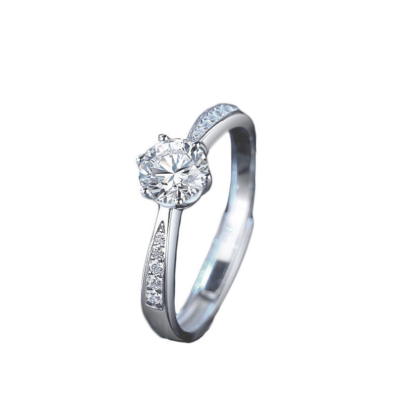 Moissan diamond sterling bạc Nhẫn 925 sáu móng Tính khí sống động một carat kim cương Moissanite nữYY