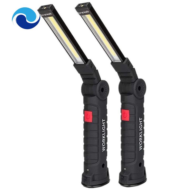 Set 2 đèn pin LED làm việc cầm tay COB 5 bóng lớn có thể sạc lại móc xoay 360° đế nam châm dùng sửa chữa xe hơi tại nhà