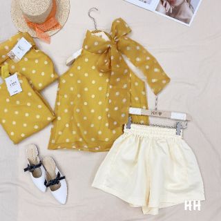 SET ÁO YẾM CHẤM BI NƠ CỔ MIX QUẦN ĐÙI TRẮNG