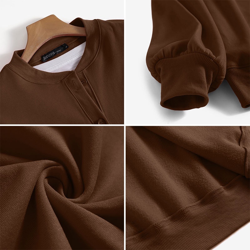 Áo khoác ZANZEA dáng rộng và dài thiết kế tay phồng cổ tròn màu trơn thời trang cho nữ