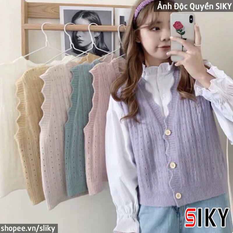 Áo gile len xốp viền lượn sóng cài cúc Ulzzang style - 4BASIC