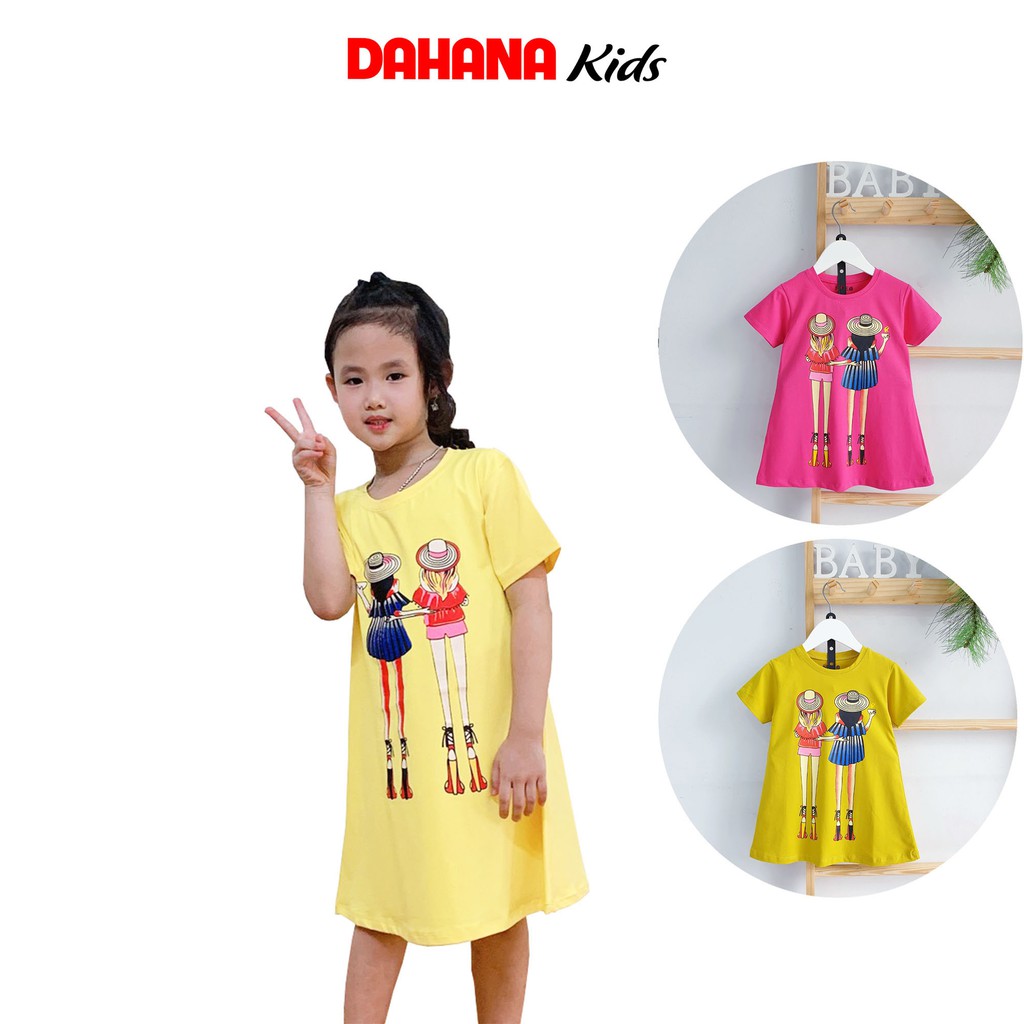 Đầm Bé Gái DAHANA Kids - Đầm Bé Gái Dáng Rộng Tay Ngắn Cho Bé 2-12 Tuổi Hình In Couple Girl