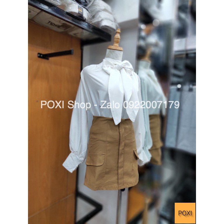 [ẢNH THẬT] Set Áo Cổ Điển + Quần Váy Cạp Cao Túi Nắp (Áo Trắng + QV Nâu) | BigBuy360 - bigbuy360.vn