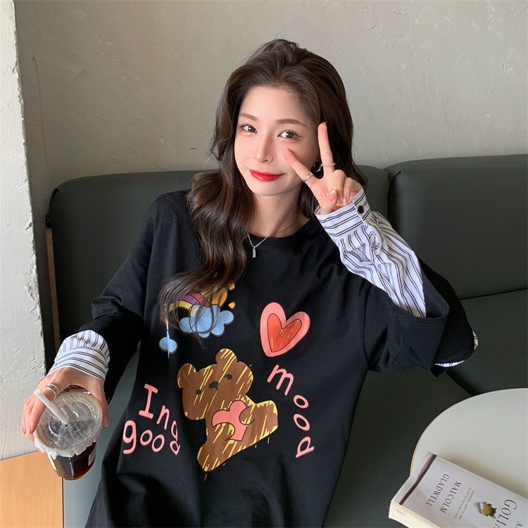 Áo Thun Tay Dài Kẻ Sọc Giả Hai Lớp Phong Cách Hàn Quốc Thời Trang 2022