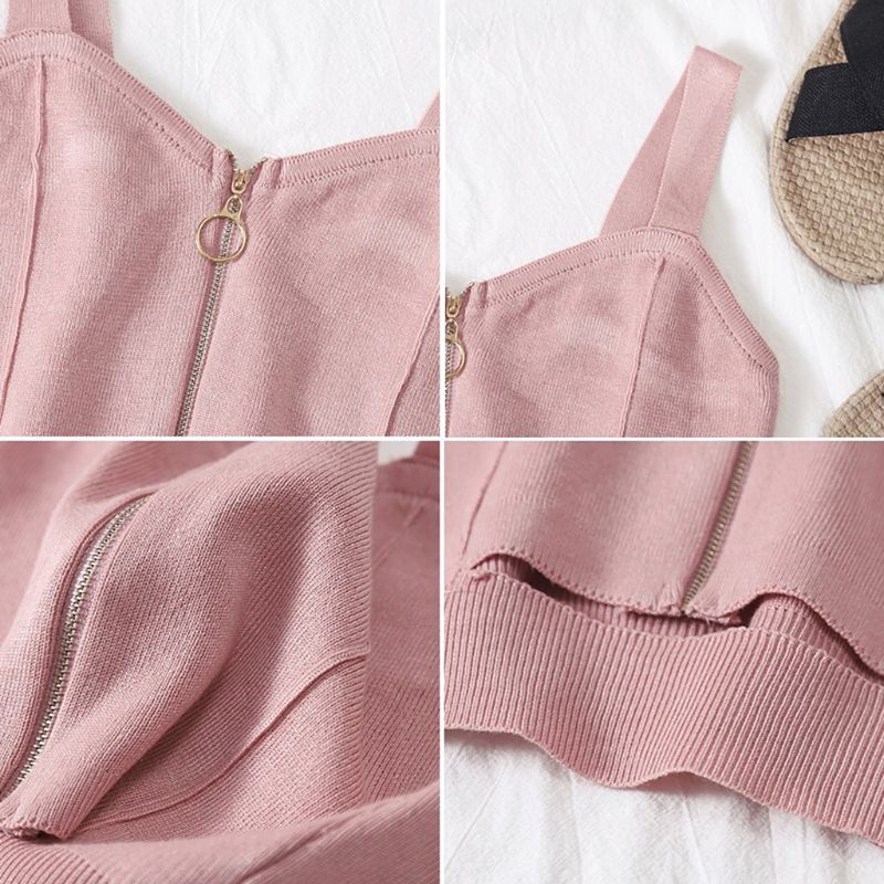 Áo Croptop Dệt Kim Không Tay Cổ Chữ V Màu Sắc Đơn Giản