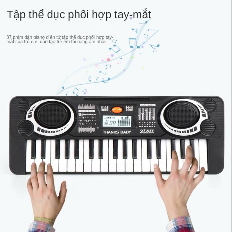 Đồ chơi âm nhạc đàn organ cho bé kèm míc hát cắm điện hoặc dùng pin loại mới 49 key kết nối điện thoại hát karaoke